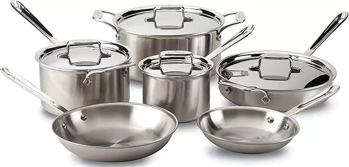 All-Clad Brushed D5 Stainless Cookware Set, Pots and Pans, 5-Ply Stainless Steel, Professional Grade, 10-Piece