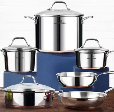 HOMI CHEF 10-Piece Nickel Free Stainless Steel Cookware Set Copper Band